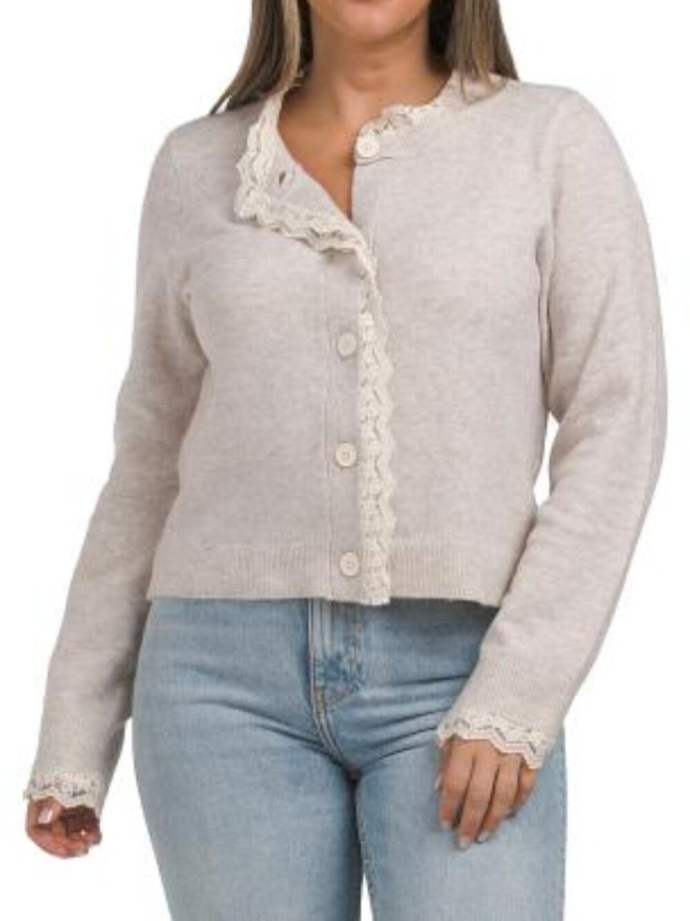 CUPCAKES & CASHMERE Lace Eyelet Trim Cardigan